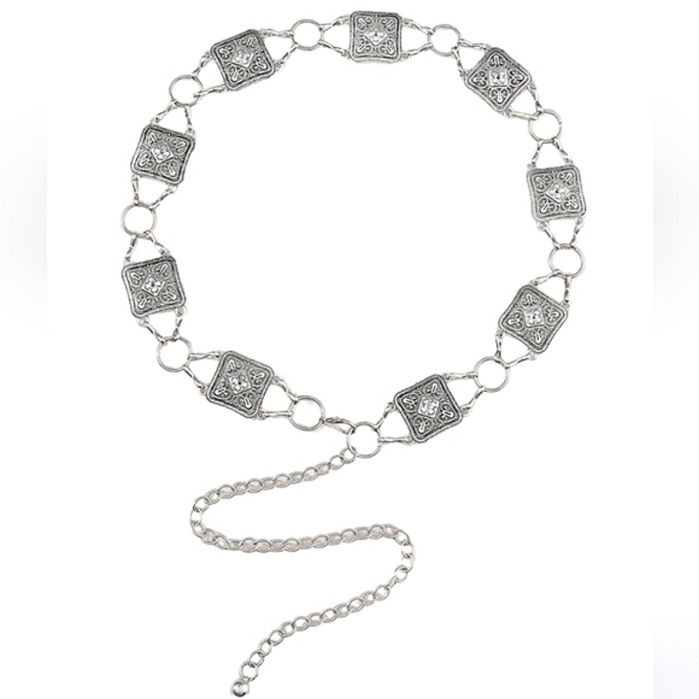Square Medallion Silver Skinny Belt